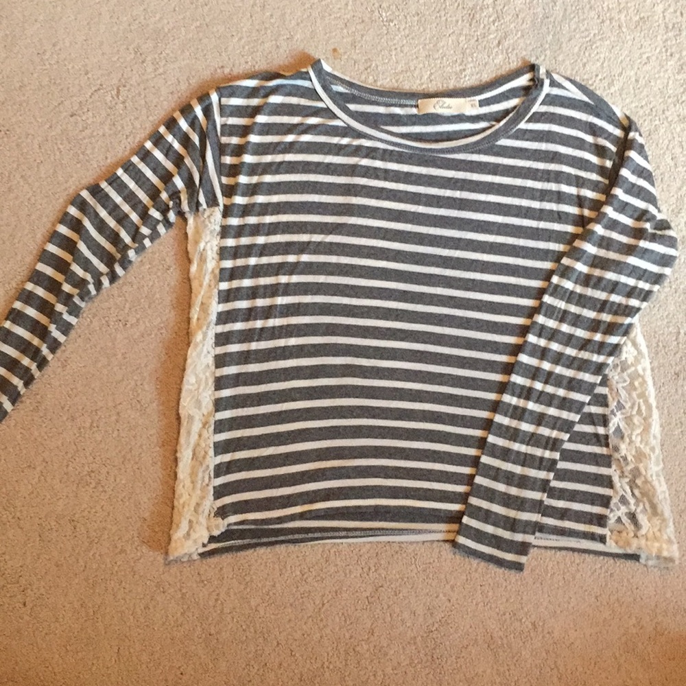 Striped top with lace detail